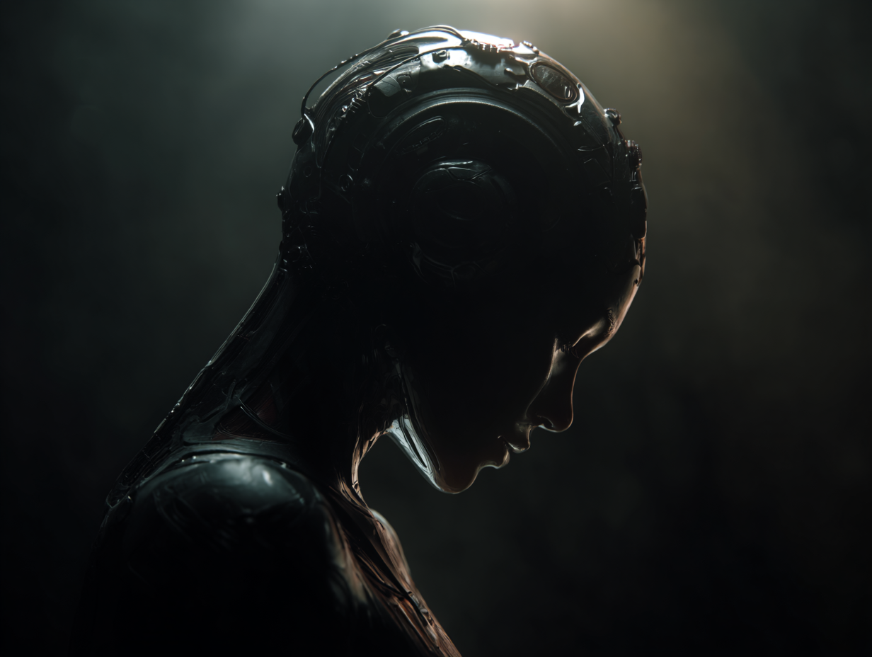 Abstract Cinematic AI Figure Representing The Creative Direction Of Synthpixelstudio